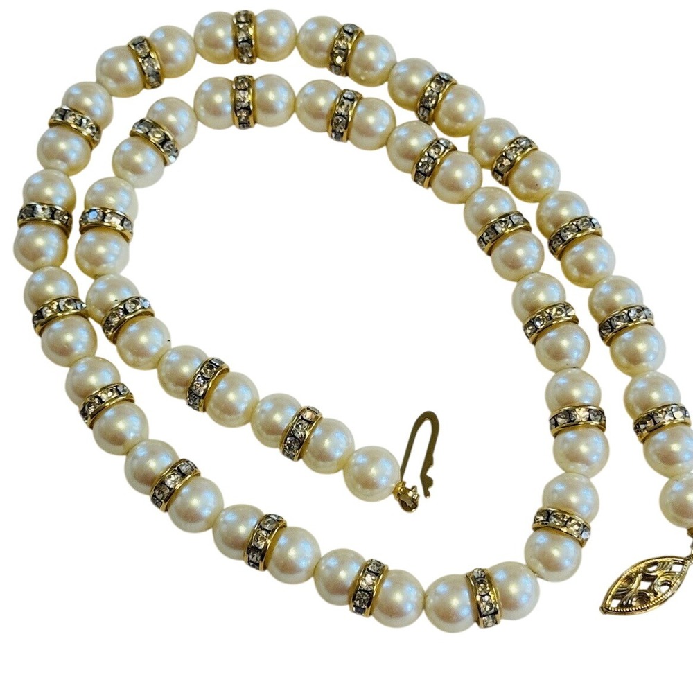 Collar Pearl Regal Necklace VTG Faux Beaded Couture Statement jeweled Rhinestone